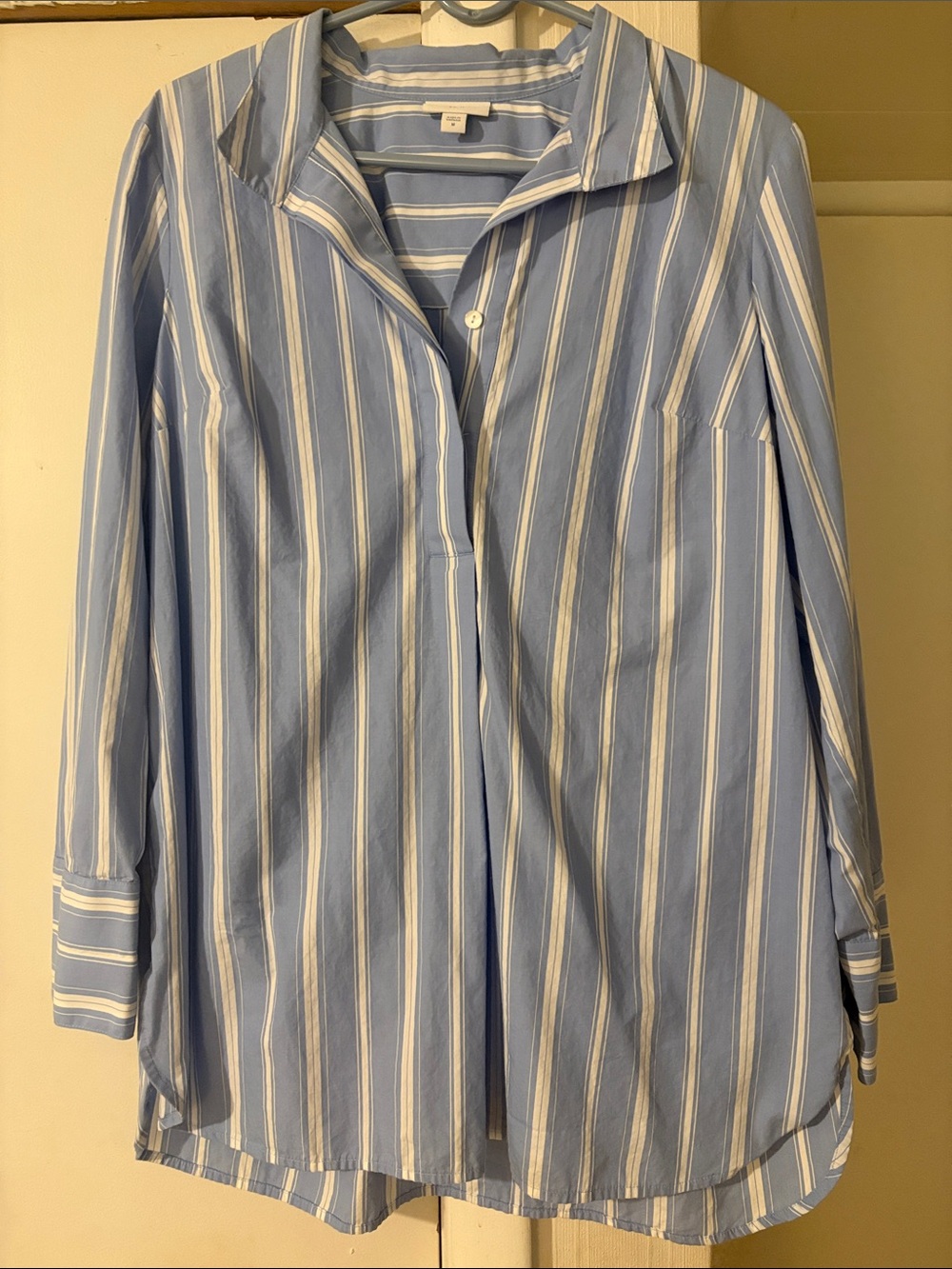 Never worn, JJill, M, Striped Blue and White Button-Down Tunic Shirt